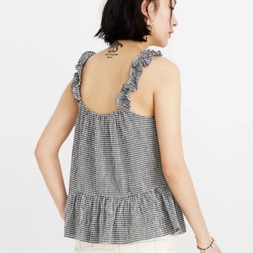 Madewell Gingham Ruffle Peplum Tank Top